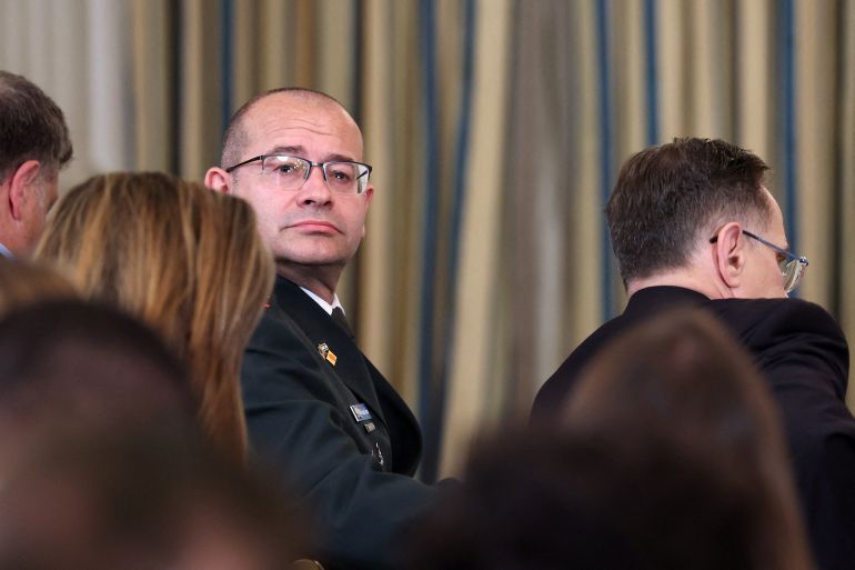 Israel's Military Secretary to the Prime Minister Roman Gofman waits before a joint press conference of U.S. President Donald Trump and Israeli Prime Minister Benjamin Netanyahu in the State Dining Room at the White House, in Washington, D.C., U.S., September 29, 2025. REUTERS/Jonathan Ernst