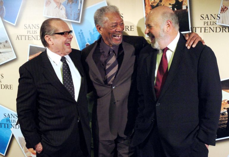 (FILES) US director Rob Reiner (R) and US actors Morgan Freeman (C) and Jack Nicholson pose during the photocall of the movie "The Bucket list" directed by Reiner on January 17, 2008 in Paris.