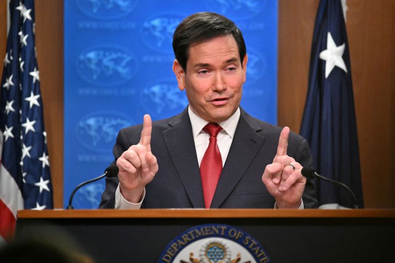 US Secretary of State Marco Rubio speaks during an end-of-year press conference in the State Department Press Briefing Room in Washington, DC, on December 19, 2025.