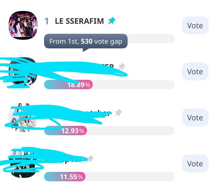 صوّت لـ LE SSERAFIM على تطبيق Idol Champ لزيادة المركز الأول، إذا أمكن، شكرًا لكم 😊