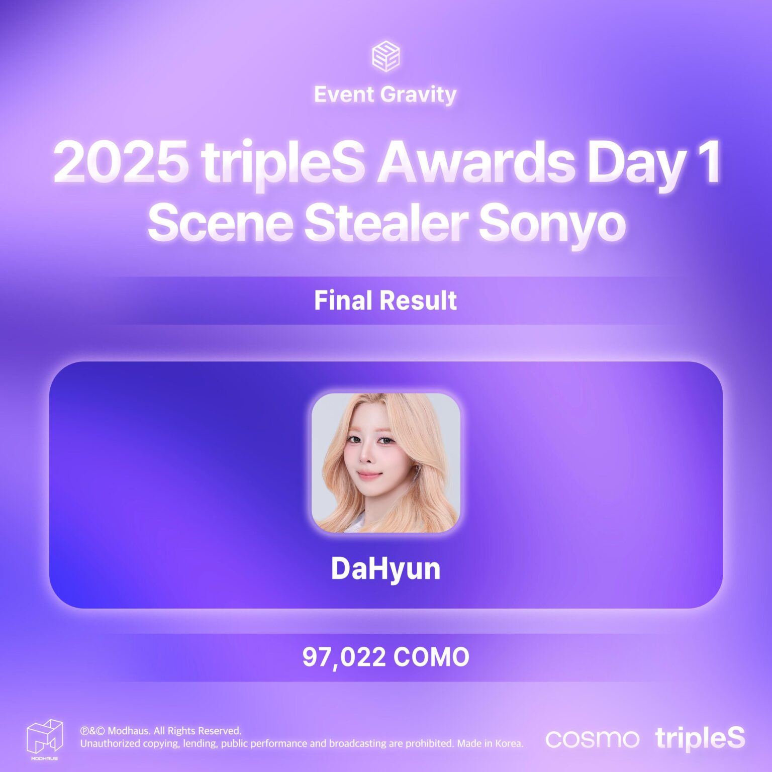 TripleS - خطورة الحدث: اليوم الأول لجوائز TripleS لعام 2025 (سارقة المشهد Sonyo - الفائز: Dahyun)