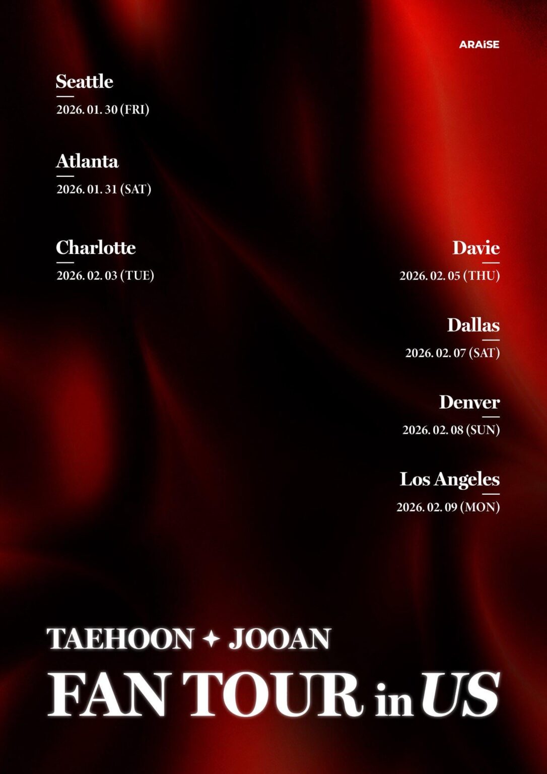 TAN Taehoon & Jooan - جولة المعجبين لعام 2026 في الولايات المتحدة (المدن + التواريخ)