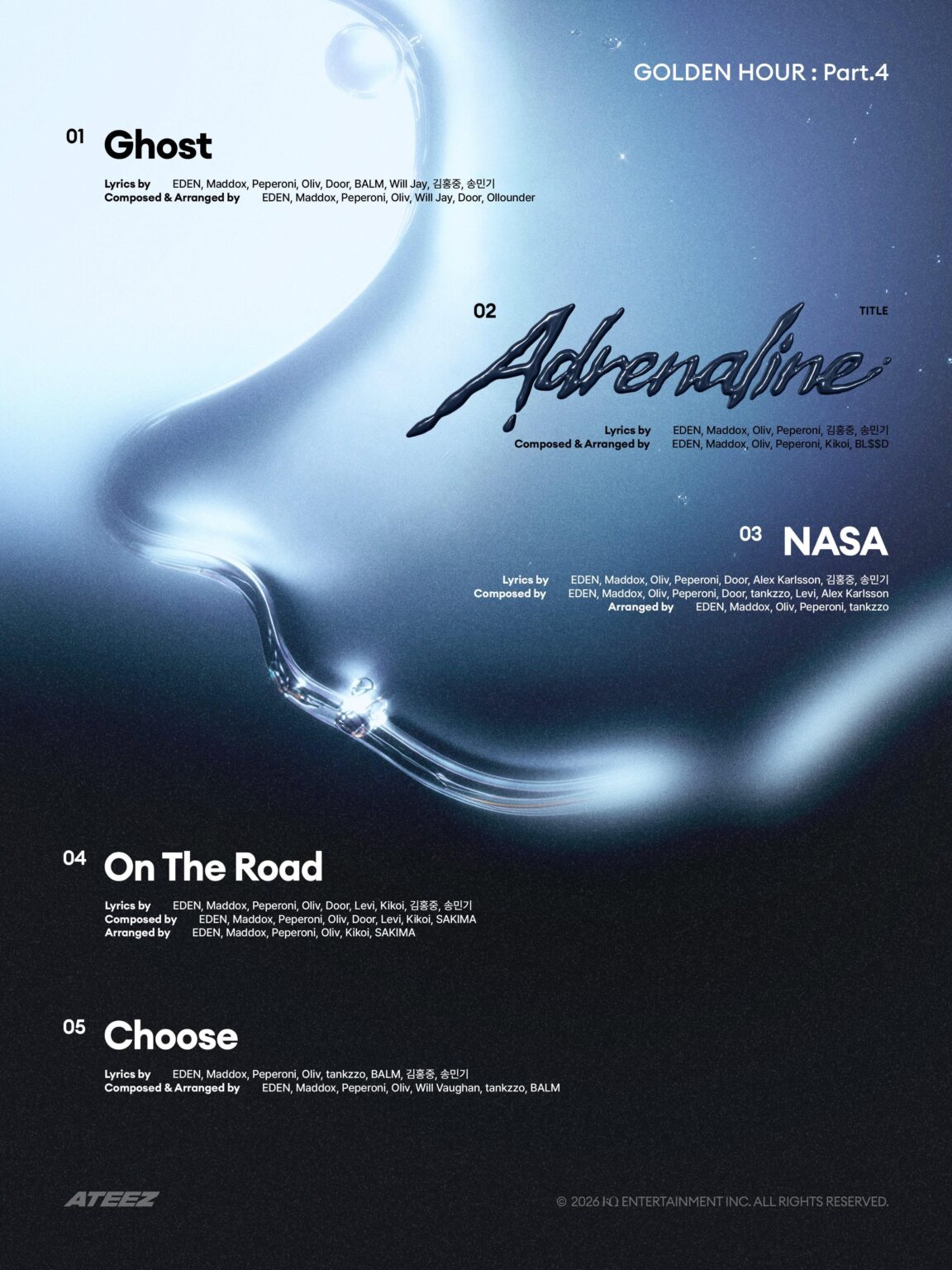 ATEEZ – الألبوم المصغر الثالث عشر ‘GOLDEN HOUR: الجزء 4’ (قائمة الأغاني) ATEEZ - الألبوم المصغر الثالث عشر 'GOLDEN HOUR: الجزء 4' (قائمة الأغاني)