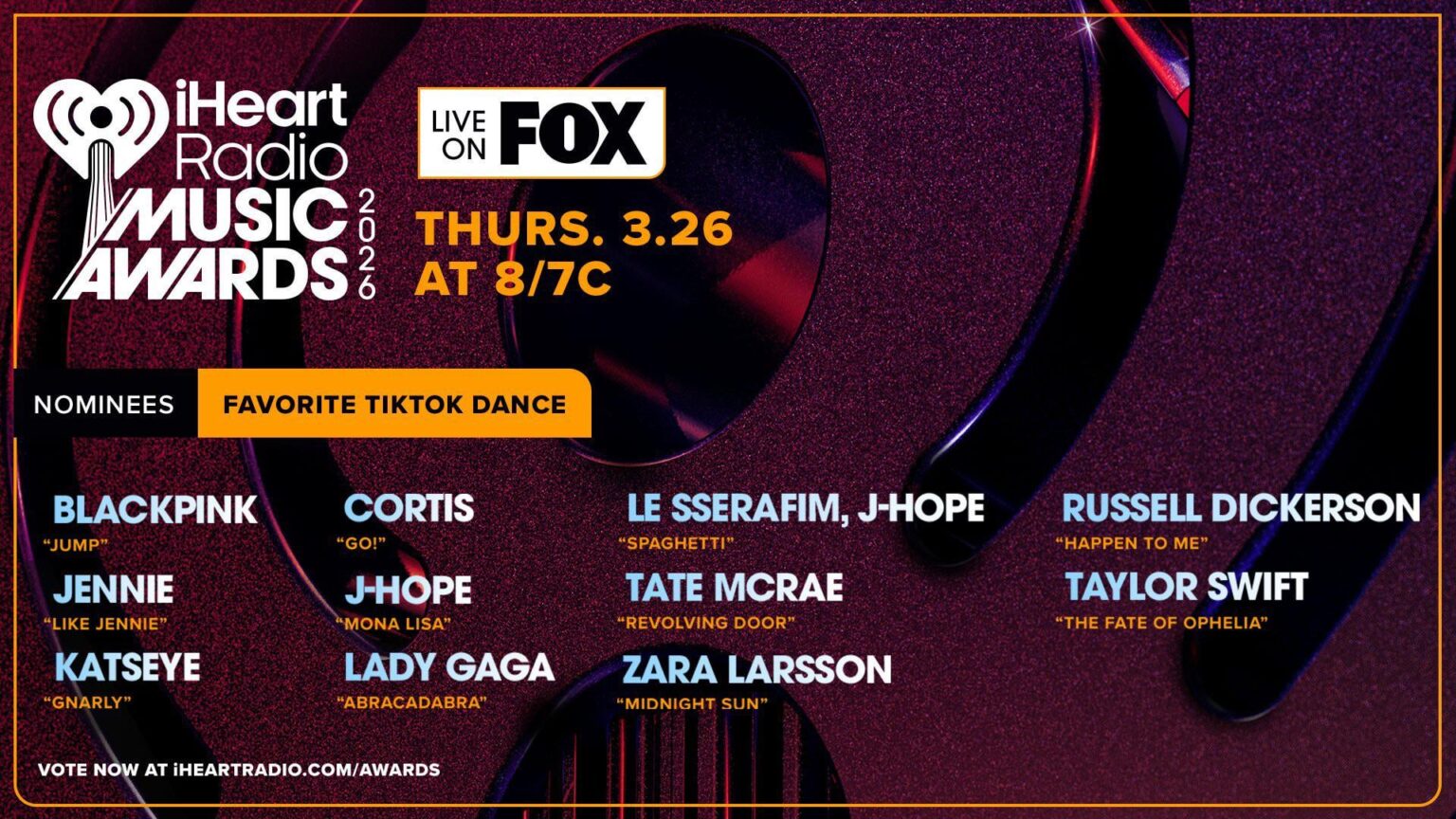 260109 تم ترشيح أغنية LE SSERAFIM "SPAGHETTI (feat. j-hope of BTS)" لرقصة TikTok المفضلة في حفل توزيع جوائز iHeartRadio Music Awards لعام 2026