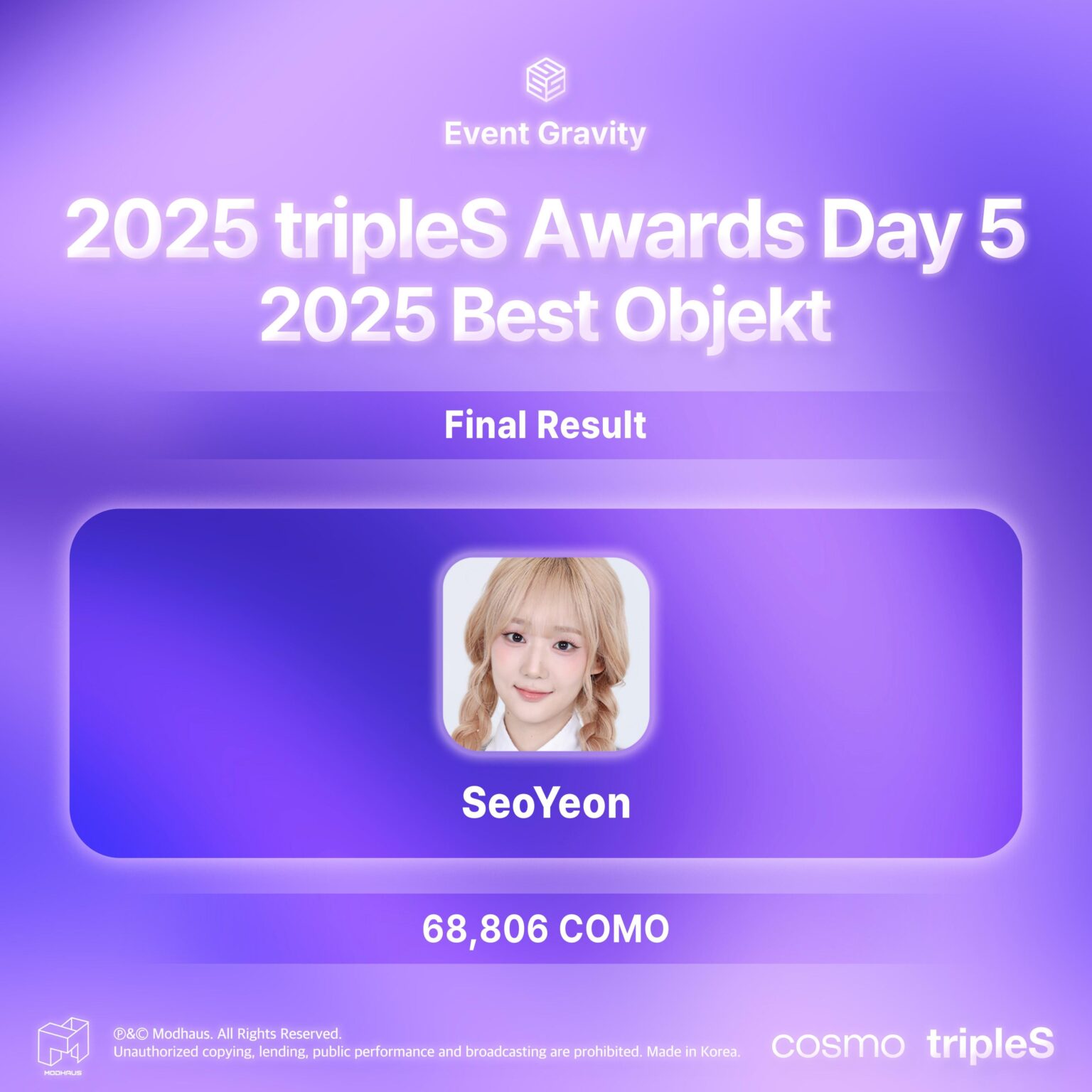 TripleS - جاذبية الحدث: جوائز TripleS لعام 2025، اليوم الخامس (أفضل كائن لعام 2025 - الفائز: Seoyeon)