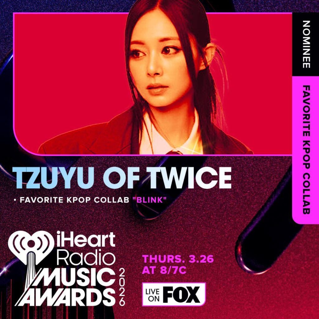 260110 تحديث تويتر - تم ترشيح تعاون TZUYU "Blink" لتعاون KPOP المفضل في حفل توزيع جوائز iHeartRadio Music Awards لعام 2026 😉✨