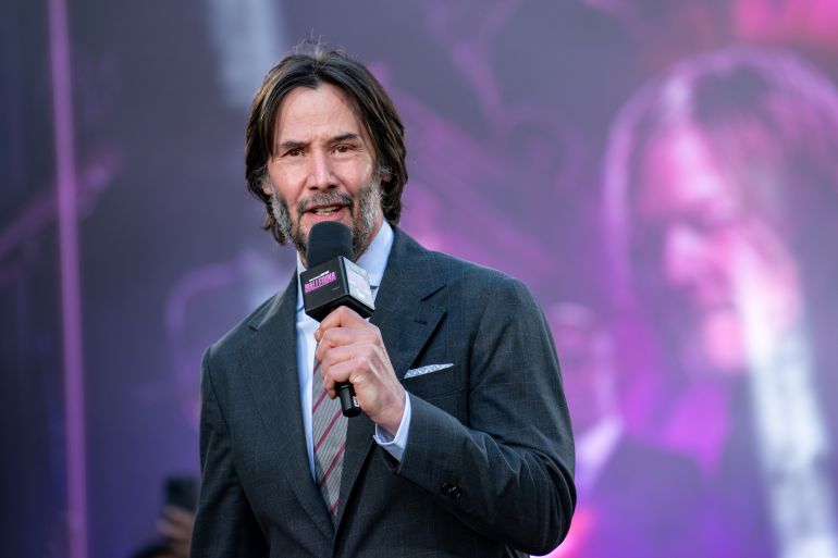 LONDON, ENGLAND - MAY 22: Keanu Reeves attends the world premiere of "Ballerina" at Cineworld Leicester Square on May 22, 2025 in London, England. (Photo by Antony Jones/Getty Images for Lionsgate UK)