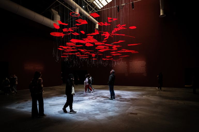 VENICE, ITALY - 2023/11/16: People seen visiting the Central pavilion at 18th International Venice Biennale Architecture Exhibition at Giardini area in Venice, Italy. (Photo by Alberto Gardin/SOPA Images/LightRocket via Getty Images)