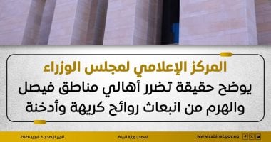 مجلس الوزراء يوضح حقيقة تضرر أهالى فيصل والهرم من انبعاث روائح كريهة وأدخنة