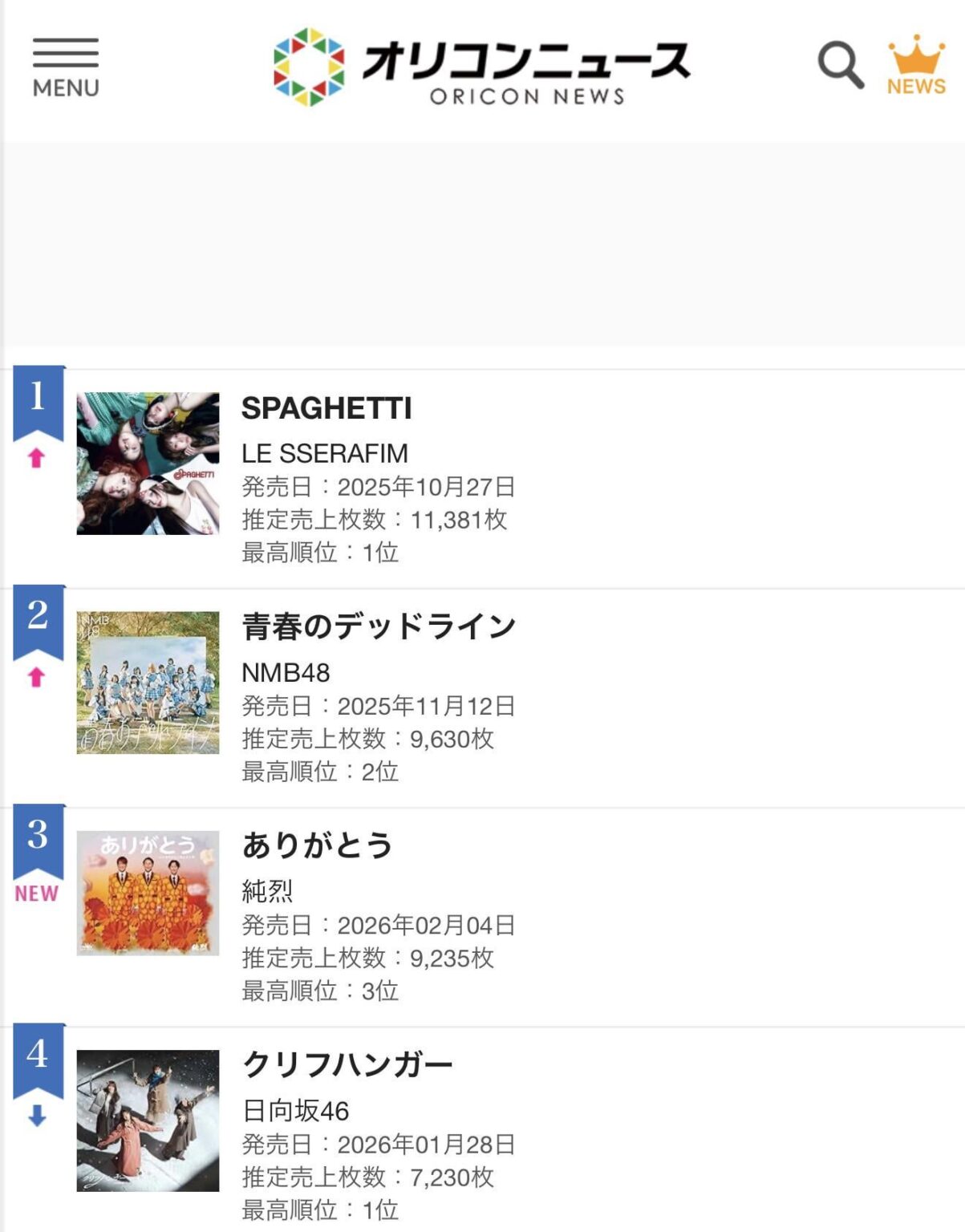 العودة إلى رقم 1 على Oricon