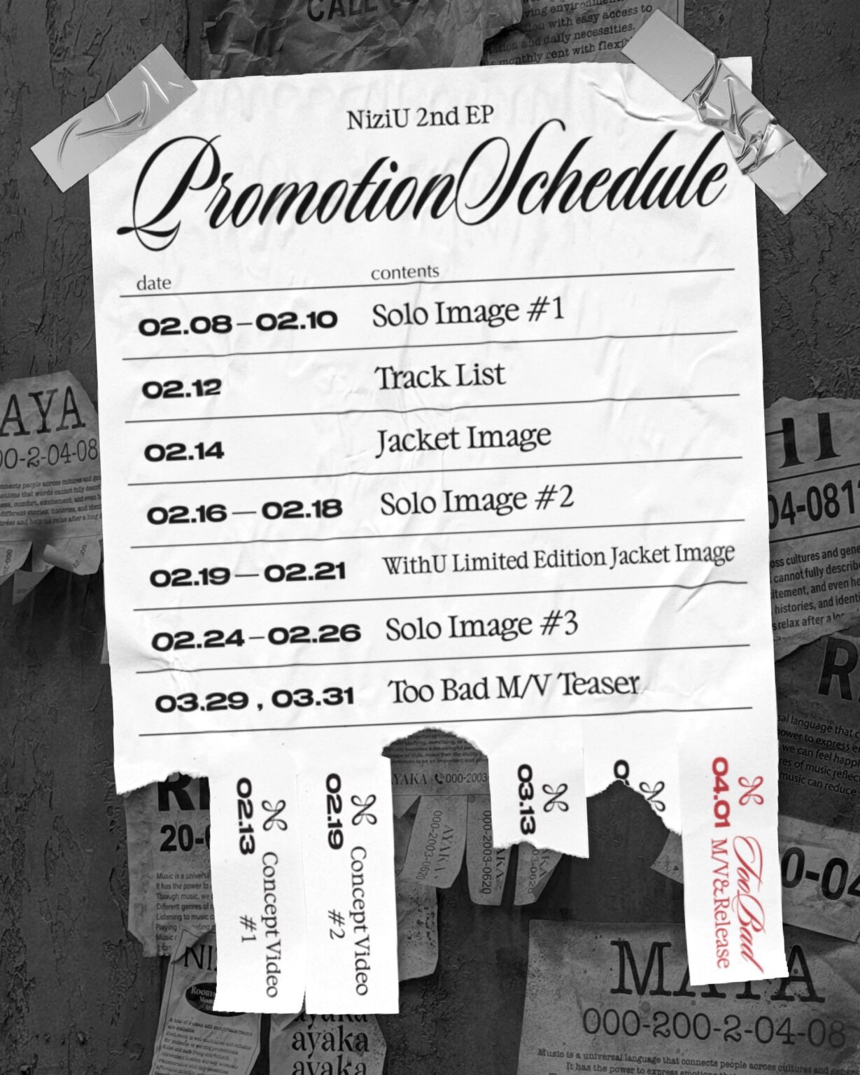 NiziU - 2nd EP: Too Bad (جدول الترويج)