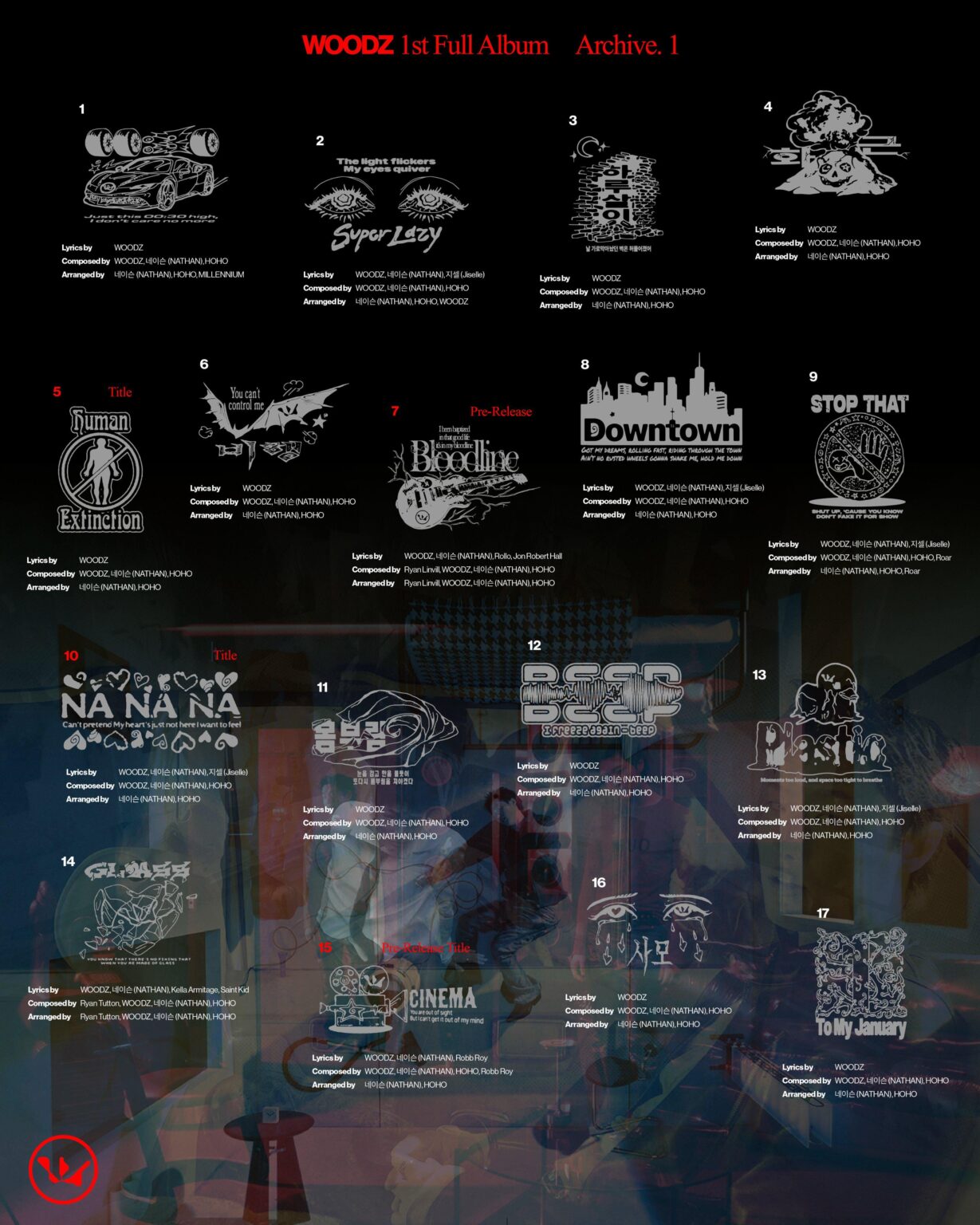 WOODZ – الألبوم الأول الكامل: الأرشيف. 1 (قائمة المسارات) WOODZ - الألبوم الأول الكامل: الأرشيف. 1 (قائمة المسارات)