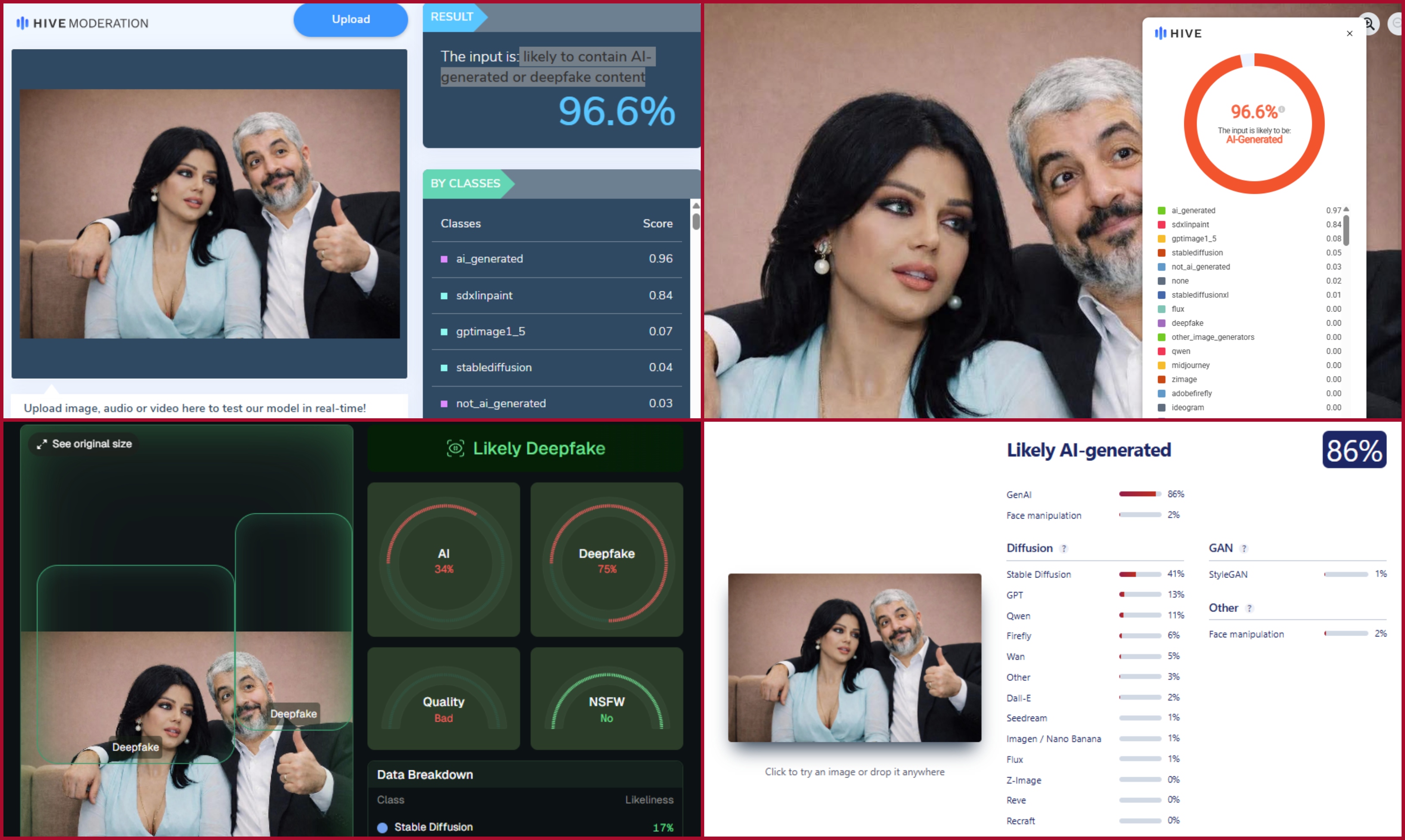 نتيجة فحص الصورة في مواقع متخصصة بكشف التزييف
