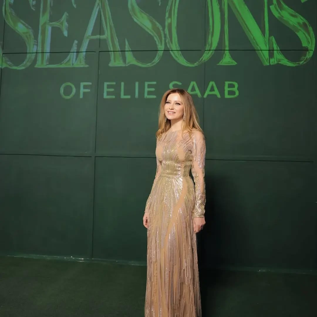 كلودين صعب بفستان نيود أنيق من إيلي صعب (انستغرام)