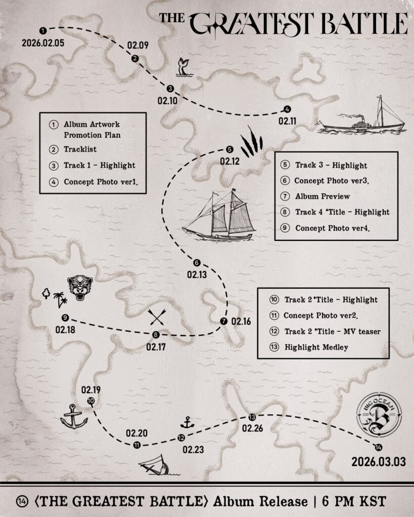 Big Ocean - الألبوم المصغر الثالث "THE GREATEST BATTLE" (المجدول + صورة غلاف الألبوم + شعار الألبوم + صورة تشويقية للشعار/الشعار)