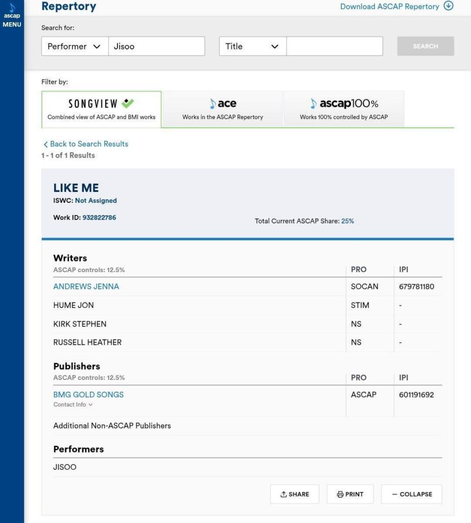 260218 JISOO - تم تسجيل 'LIKE ME' في ASCAP