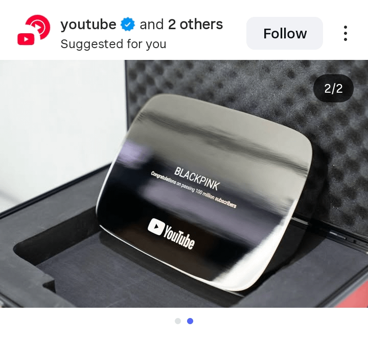 260223 تحديث يوتيوب على الانستقرام يتعلق بـ 100 مليون مشترك لـ BLACKPINK.