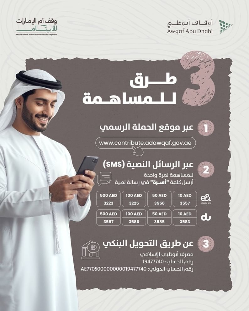 فاعل خير يساهم بمبلغ 30 مليون درهم دعماً لحملة "وقف أم الإمارات للأيتام"