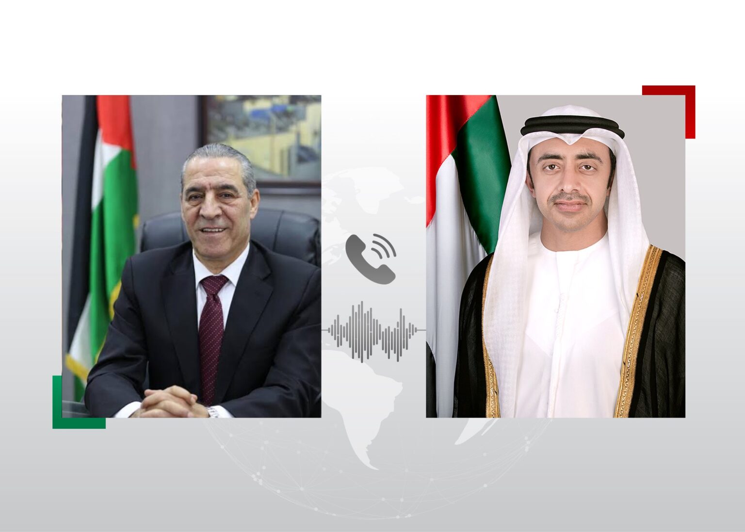 عبدالله بن زايد يدين بشدة خلال اتصال هاتفي مع حسين الشيخ الاعتداء الصاروخي الإيراني الغاشم والإرهابي على الضفة الغربية