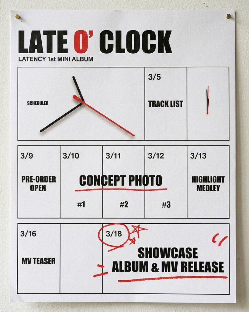 LATENCY – الألبوم المصغر الأول: LATE O’ CLOCK (مجدول) LATENCY - الألبوم المصغر الأول: LATE O' CLOCK (مجدول)