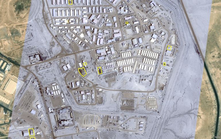 آثار القصف داخل قاعدة على السالم بالكويت المصدر:بلانت لابس