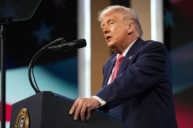 President Donald Trump speaks at the Future Investment Initiative Institute's summit Friday, March 27, 2026, in Miami Beach, Fla. (AP Photo/Mark Schiefelbein)
