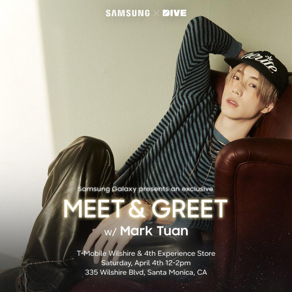 ستستضيف DIVE Studios x SamsungMobile US لقاءً مجانيًا مع GOT7 Mark Tuan، في T-Mobile Wilshire & 4th Experience Store في سانتا مونيكا في 4 أبريل. ستستضيف DIVE Studios x SamsungMobile US لقاءً مجانيًا مع GOT7 Mark Tuan، في T-Mobile Wilshire & 4th Experience Store في سانتا مونيكا في 4 أبريل.