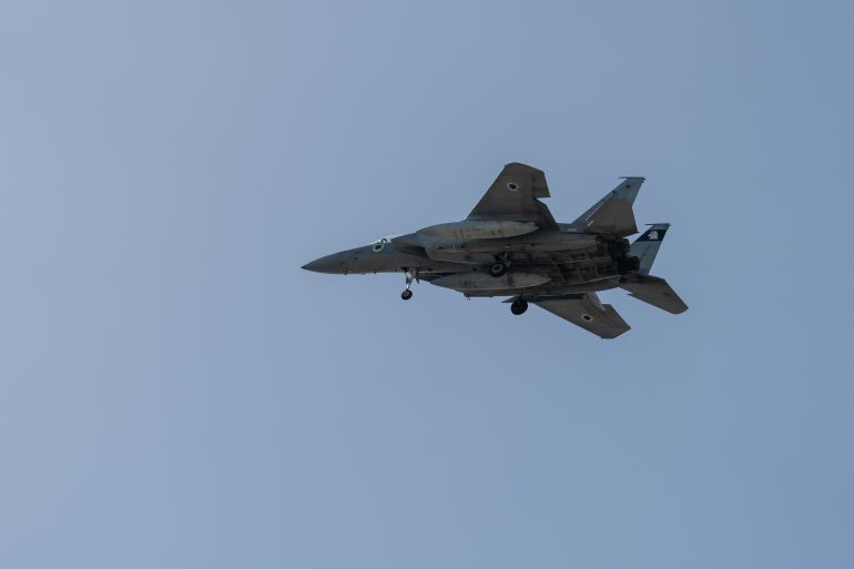 REHOVOT, ISRAEL - MARCH 20: An Israeli F-15 fighter jet flies on March 20, 2026 in Rehovot, Israel. Israel is fighting a war on two fronts with Hezbollah in Lebanon and against Iran after the United States and Israel launched a joint attack on Iran early on February 28th. (Photo by Erik Marmor/Getty Images)