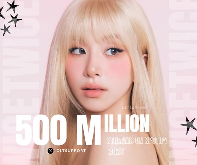 260328 تحديث OLTSupport Twitter - وصلت فرقة TWICE إلى 500 مليون بث على Spotify حتى الآن في عام 2026، في 85 يومًا فقط. لقد ظلوا في المرتبة الثانية من بين مجموعة K-pop Girl الأكثر بثًا يوميًا حيث حصلوا على +5.83 مليونًا [+172,288] تيارات على سبوتيفي أمس.