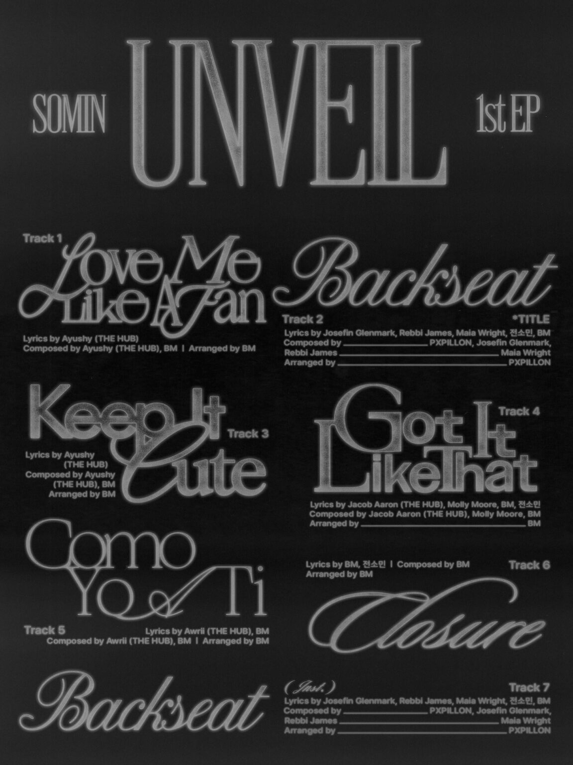 KARD Somin - الحلقة الأولى: UNVEIL (قائمة الأغاني)