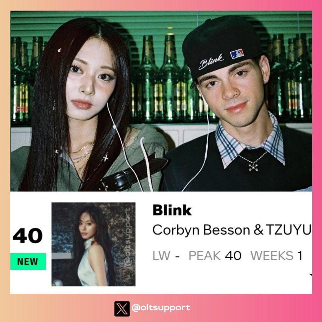 260303 تحديث تويتر OLTSupport - بعد 5 أشهر من إصدارها أغنية "BLINK" لكوربين بيسون مع TZUYU - تظهر لأول مرة في المركز 40 على مخطط Billboard PopAirplay لهذا الأسبوع! - أصبح أول دخول لـ Tzuyu على المخطط !!