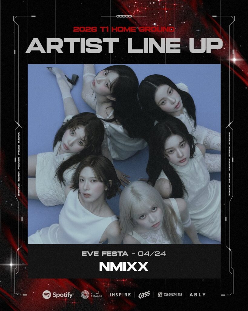 تم الإعلان عن NMIXX وHanroro وZion.T في تشكيلة الفنانين لعام 2026 T1 Home Ground تم الإعلان عن NMIXX وHanroro وZion.T في تشكيلة الفنانين لعام 2026 T1 Home Ground