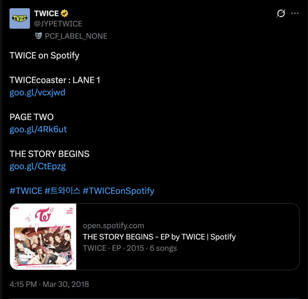 260330 اليوم تحديث تويتر intwice - في مثل هذا اليوم منذ 8 سنوات، انضمت TWICE رسميًا إلى Spotify بعد ما يقرب من ثلاث سنوات من ترسيمها.