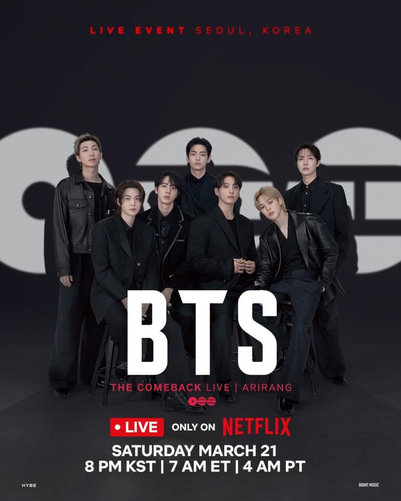 BTS x Netflix – BTS THE COMEBACK LIVE | ARIRANG (الملصق التشويقي 2) BTS x Netflix - BTS THE COMEBACK LIVE | ARIRANG (الملصق التشويقي 2)