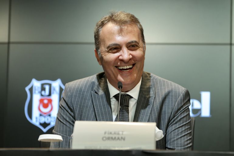 ISTANBUL, TURKEY - JULY 22: Chairman of Besiktas Fikret Orman attends a signing ceremony of sponsorship agreement for Besiktas football team's suit between Besiktas and Cacharel at Vodafone Park in Istanbul, Turkey on July 22, 2019. (Photo by Orhan Akkanat/Anadolu Agency via Getty Images)