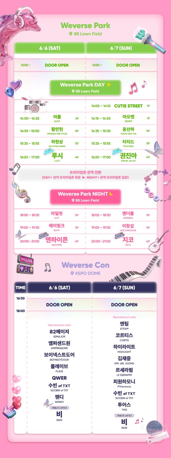 من المقرر أن تؤدي فرقة 260422 LE SSERAFIM أداءً في KSPO Dome في 2026 Weverse Con Festilval في 7 يونيو 2026 (الأحد).