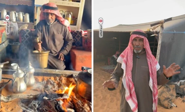 صحيفة المرصد - "ليس لديه تلفزيون ومعه جوال كشاف".. بالفيديو: قصة مواطن يعيش في صحراء النفود مع عائلته