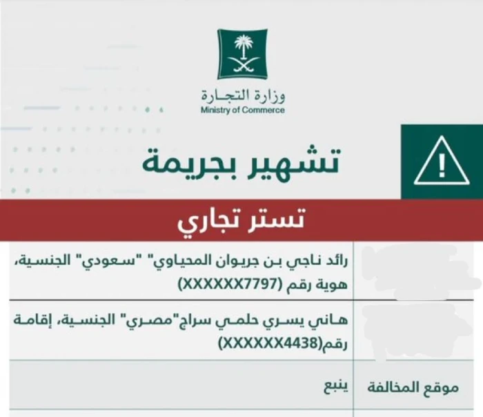 صحيفة المرصد - التشهير والسجن للمواطن "رائد المحياوي" والمقيم المصري "هاني سراج" في ينبع.. والكشف عن مخالفتهما والعقوبة الصادرة بحقهما