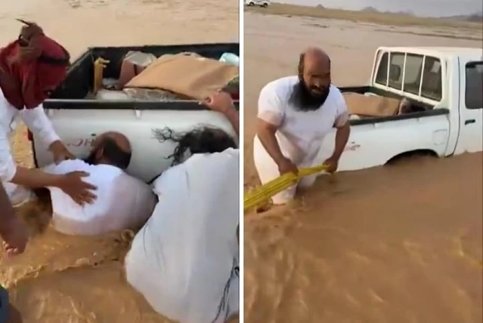 صحيفة المرصد - كادت أن تُجرف.. بالفيديو.. لحظة إنقاذ سيارة «وانيت» علِقت وسط سيول الريان في مكة