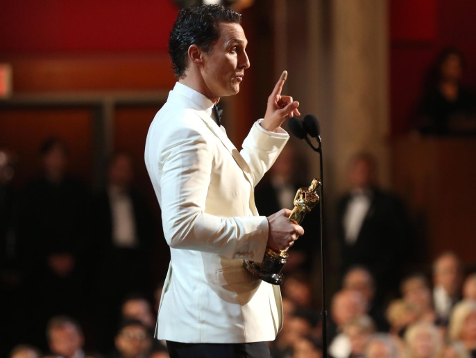 Matthew McConaughey accepts the award for best actor in a leading role for "Dallas Buyers Club" during the Oscars at the Dolby Theatre on Sunday, March 2, 2014, in Los Angeles. (Photo by Matt Sayles/Invision/AP)