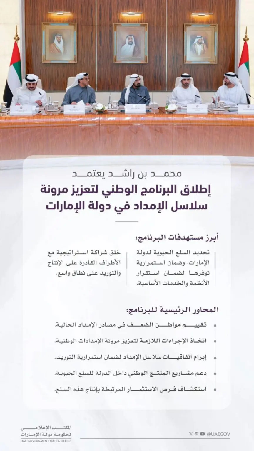 محمد بن راشد يعتمد إطلاق البرنامج الوطني لتعزيز مرونة سلاسل الإمداد في دولة الإمارات - صحيفة الخليج