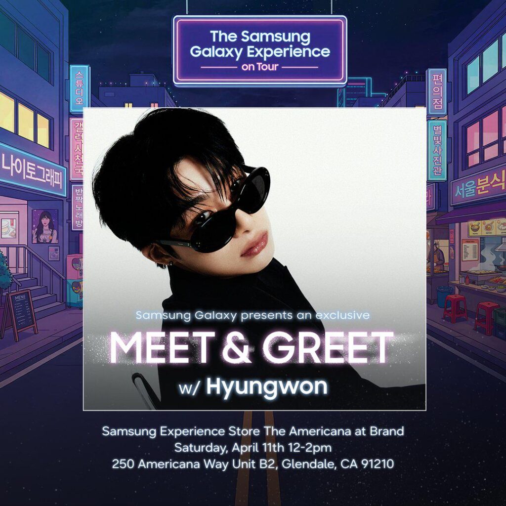 ستستضيف DIVE Studios x SamsungMobile US لقاءً مجانيًا مع MONSTA X Hyungwon، في متجر Samsung Experience Store في غليندال، كاليفورنيا في 11 أبريل. ستستضيف DIVE Studios x SamsungMobile US لقاءً مجانيًا مع MONSTA X Hyungwon، في متجر Samsung Experience Store في غليندال، كاليفورنيا في 11 أبريل.