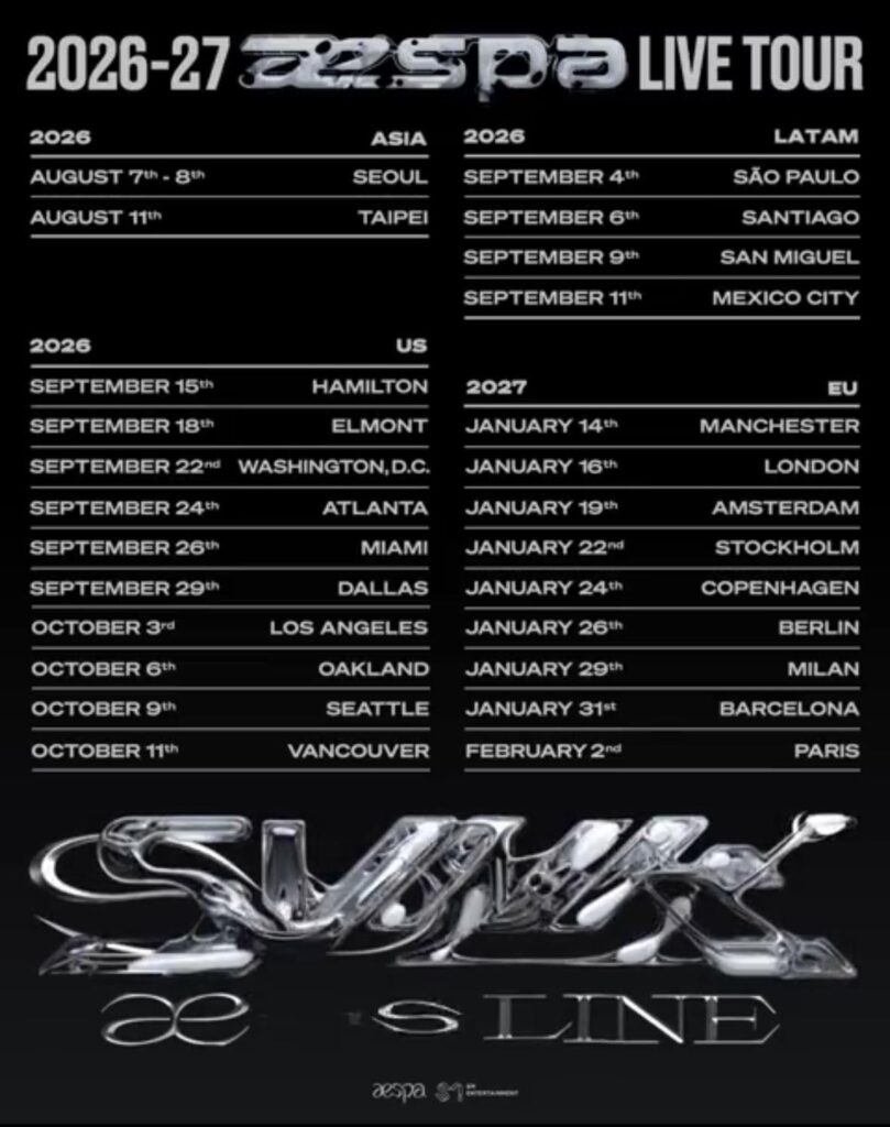 aespa-2026/27 الإعلان عن مواعيد/مواقع الجولات المباشرة (سيتم تحديد الأماكن لاحقًا)