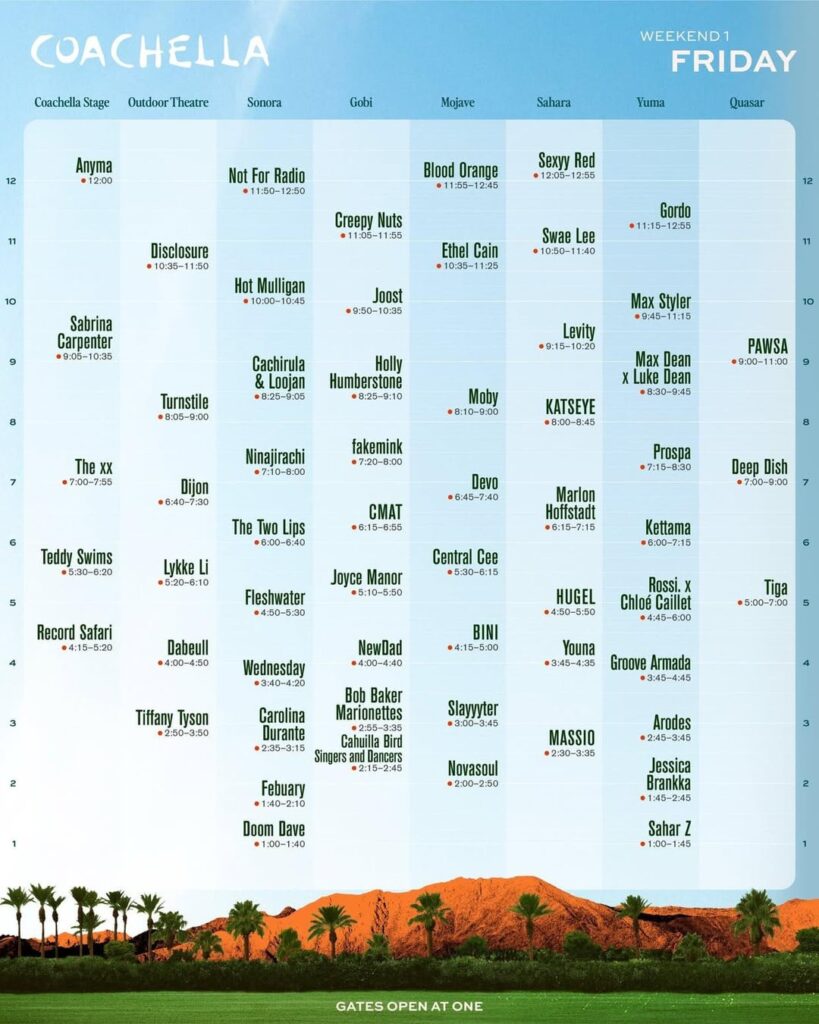 أوقات محددة لعطلة نهاية الأسبوع 1 في كوتشيلا 2026 أوقات محددة لعطلة نهاية الأسبوع 1 في كوتشيلا 2026