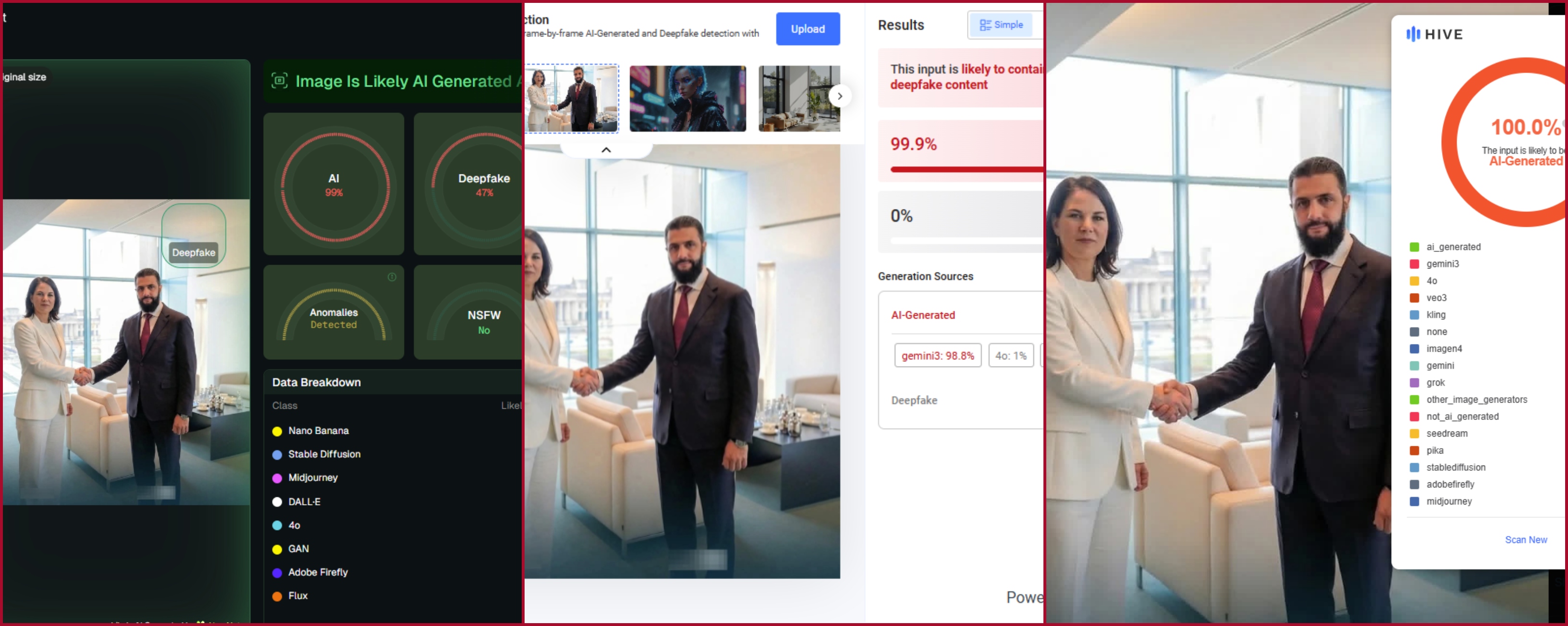 نتيجة فحص الصورة في مواقع متخصصة بكشف التزييف