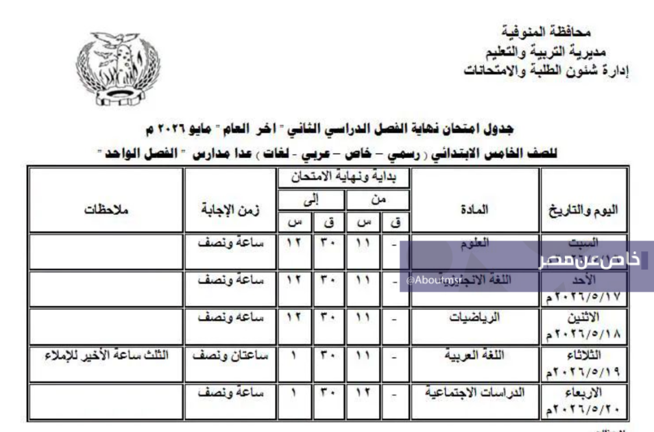 جداول امتحانات الترم الثاني 2026 