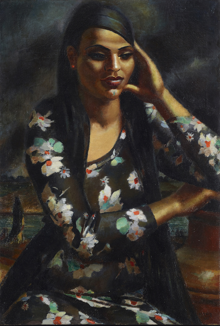 “فتاة بفستان مُزخرف“ (1938) بريشة محمود سعيد. (مجموعة “بارجيل“)