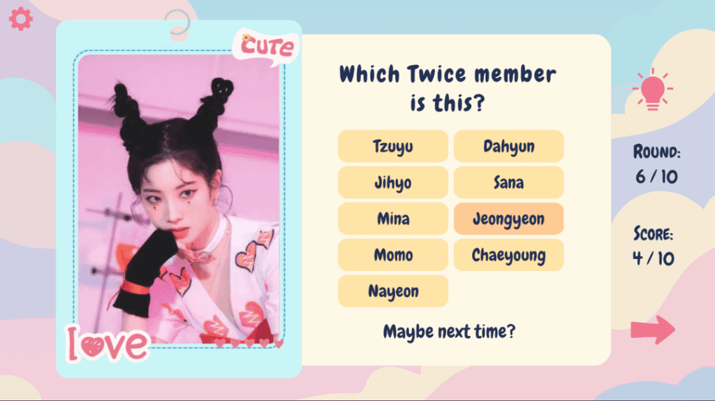 لعبة المتصفح - لعبة تخمين عضوة توايس