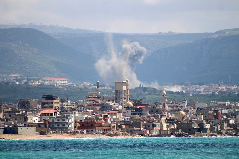 Smoke rises from the site of an Israeli airstrike that targeted an area on the outskirts of the southern Lebanese city of Tyre on April 8, 2026.