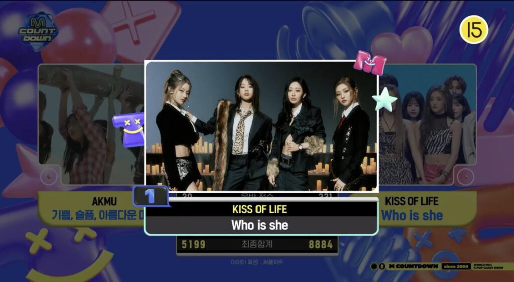 حصلت KISS OF LIFE على أول فوز لها في برنامج موسيقي لأغنية "Who is she" على قناة Mnet M Countdown (260416).